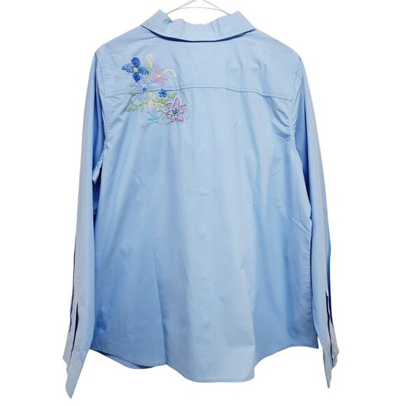 Denim & Co. Shirt Womens Blue Embroidered Button-Up Size L 100% Cotton - Picture 11 of 12